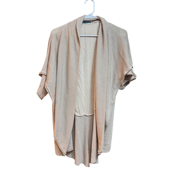Alice + Olivia Sweaters - Alice + Olivia Beige Ribbed Duster Cardigan Kimono Sleeve Open Front Drape